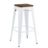 Juego de 5 taburetes TOLI  EK WOOD, acero, blanco, asiento madera