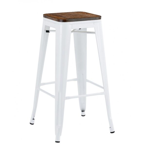 Juego de 5 taburetes TOLI  EK WOOD, acero, blanco, asiento madera
