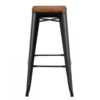 Juego de 5 taburetes TOLI EK WOOD, acero, negro, asiento madera