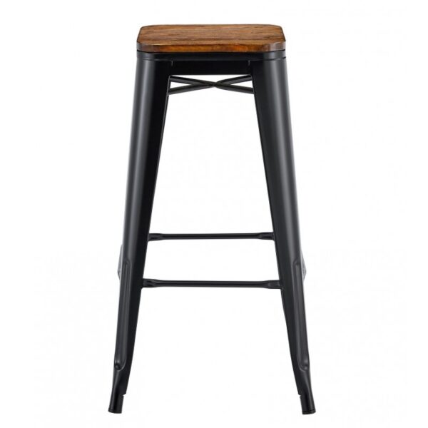 Juego de 5 taburetes TOLI EK WOOD, acero, negro, asiento madera