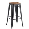 Juego de 5 taburetes TOLI EK WOOD, acero, negro, asiento madera