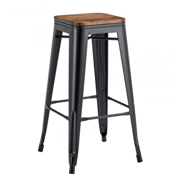 Juego de 5 taburetes TOLI EK WOOD, acero, negro, asiento madera