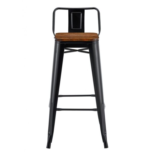 Juego de 5 taburetes TOLI R1 EK WOOD, acero, negro, asiento madera