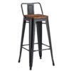 Juego de 5 taburetes TOLI R1 EK WOOD, acero, negro, asiento madera
