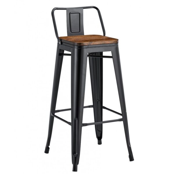 Juego de 5 taburetes TOLI R1 EK WOOD, acero, negro, asiento madera