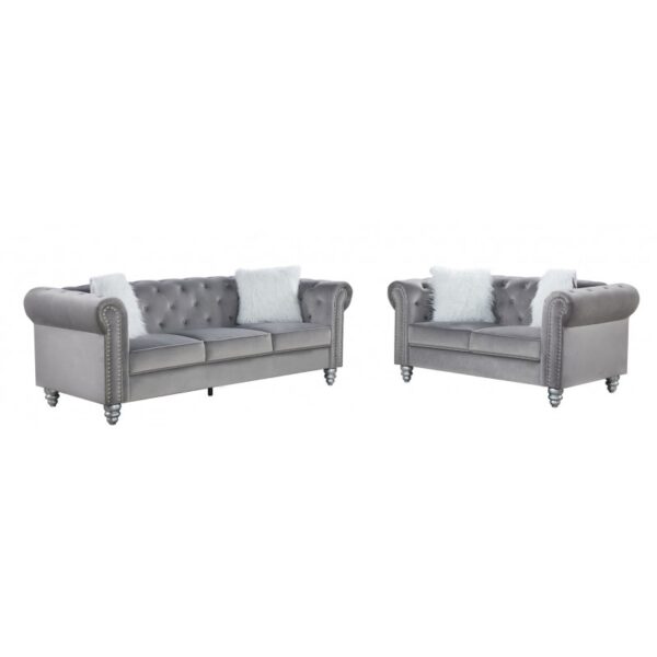Set Sofás CHESTER STYLE, 3 +2 plazas, tapizado velvet azul 67