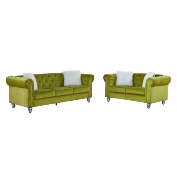 Set Sofás CHESTER STYLE, 3 +2 plazas, tapizado velvet azul 67