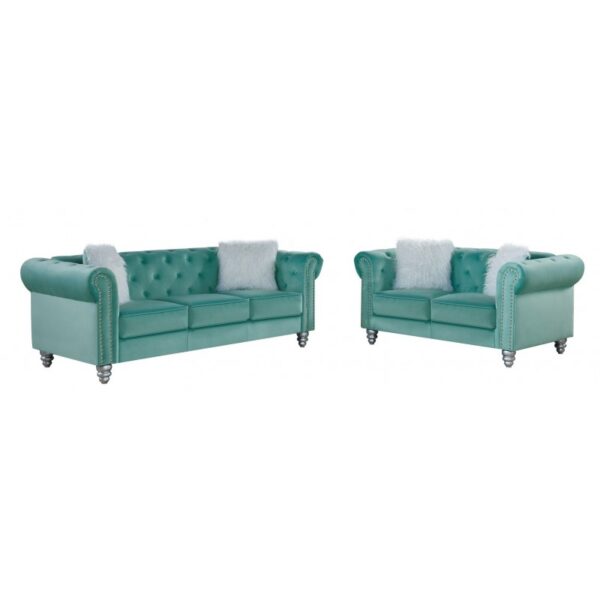 Set Sofás CHESTER STYLE, 3 +2 plazas, tapizado velvet azul 67