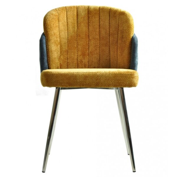 Silla Dires, cromada, tapizada chenilla azul y amarillo