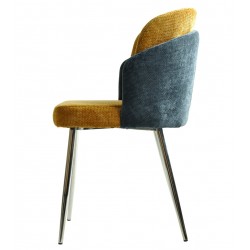 Silla Dires, cromada, tapizada chenilla azul y amarillo