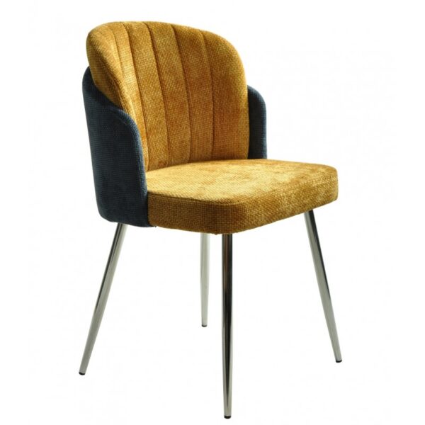Silla Dires, cromada, tapizada chenilla azul y amarillo