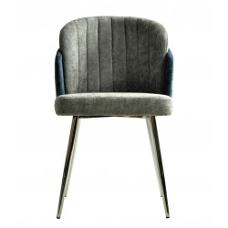 Silla Dires, cromada, tapizada chenilla azul y amarillo