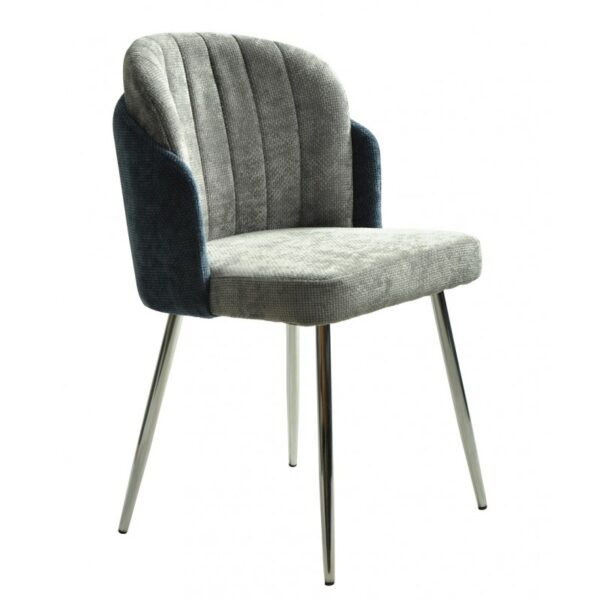 Silla Dires, cromada, tapizada chenilla azul y amarillo