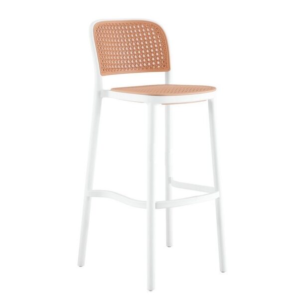 Juego de 4 taburetes FUN, apilables, polipropileno blanco y beige