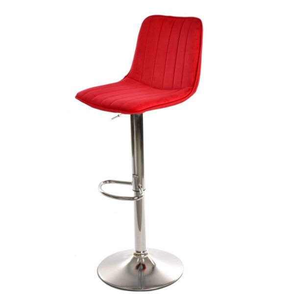 Taburete YUTE, regulable, metal cromado, tapizado velvet rojo