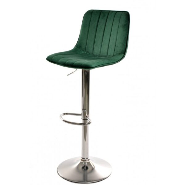 Taburete YUTE, regulable, metal cromado, tapizado velvet verde