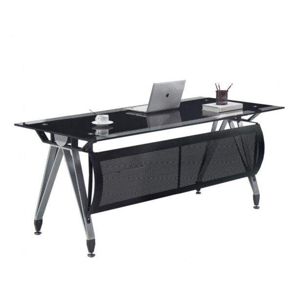 Mesa de oficina BASI, vidrio templado negro, 180 x 85 cms