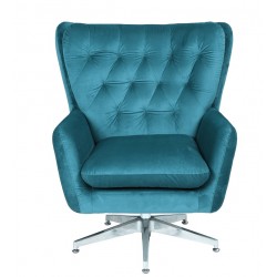 Sillón BÉU, giratorio, regulable, tapizado azul acabado capitone