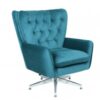 Sillón BÉU, giratorio, regulable, tapizado azul acabado capitone