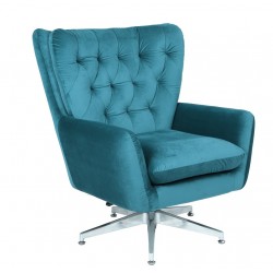 Sillón BÉU, giratorio, regulable, tapizado azul acabado capitone
