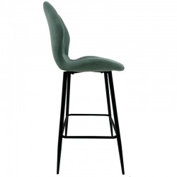 Taburete DIN, metal, tapizado tejido linen verde
