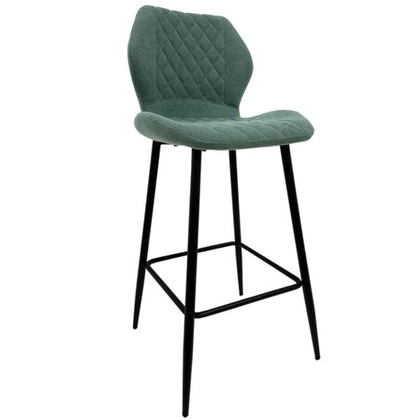 Taburete DIN, metal, tapizado tejido linen verde