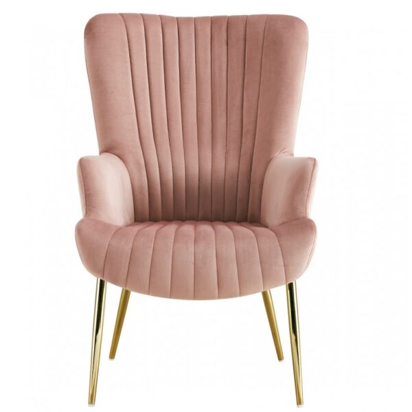 Sillón VILLE, patas doradas, tapizado velvet turquesa