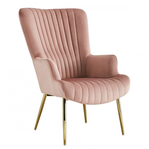 Sillón VILLE, patas doradas, tapizado velvet turquesa