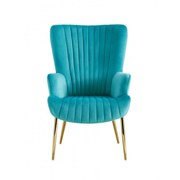 Sillón VILLE, patas doradas, tapizado velvet turquesa