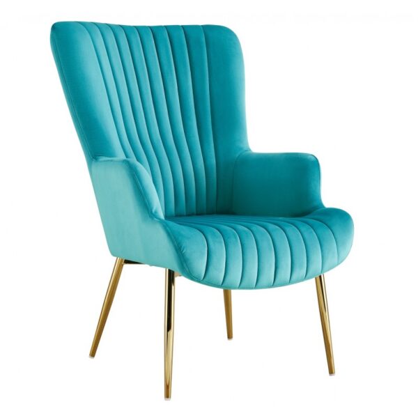 Sillón VILLE, patas doradas, tapizado velvet turquesa