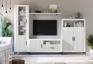 APILABLE MOD. ELBA 47 EN COLOR BLANCO FRENTES RAYADOS GRIS PATAS Y TIRADORES EN COLOR NEGRO