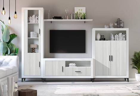 APILABLE MOD. ELBA 47 EN COLOR BLANCO FRENTES RAYADOS GRIS PATAS Y TIRADORES EN COLOR NEGRO